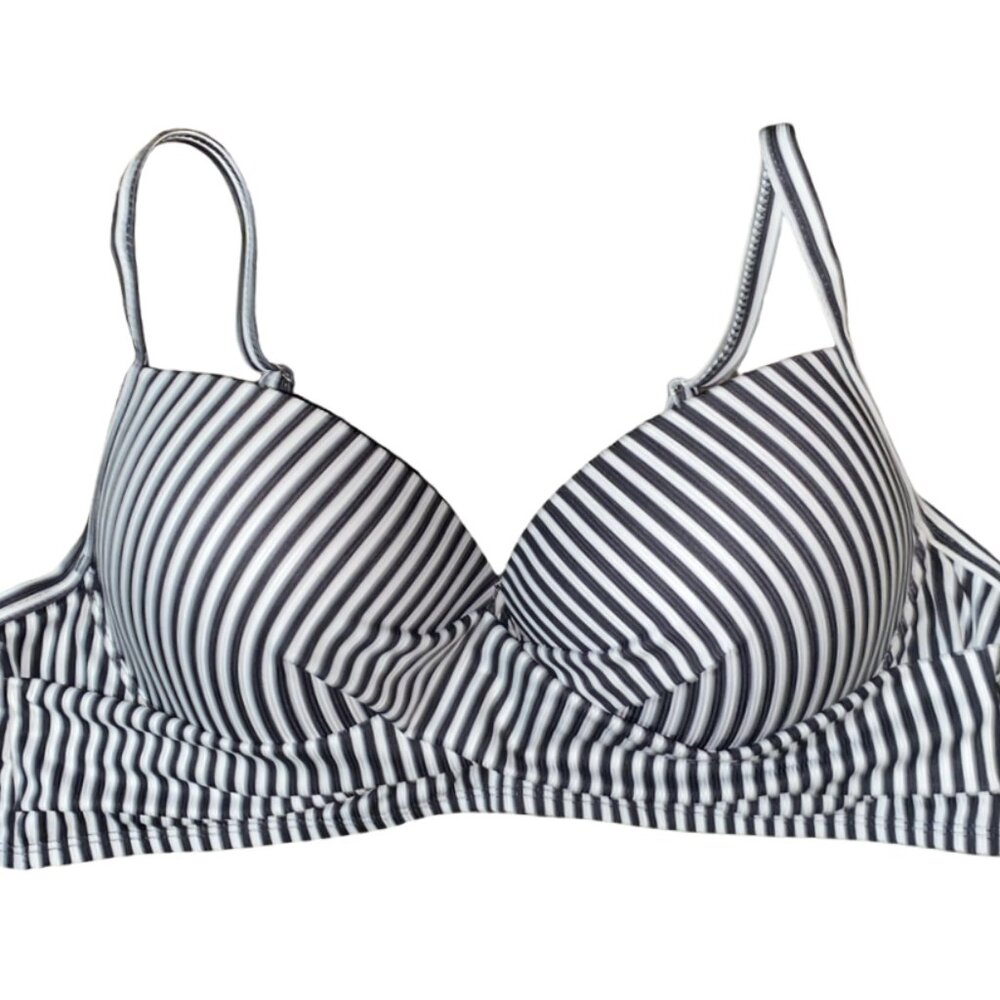 Sz.3X*Black/White Striped Bikini Top--Molded Cups--Clasp Around Back--TOP ONLY